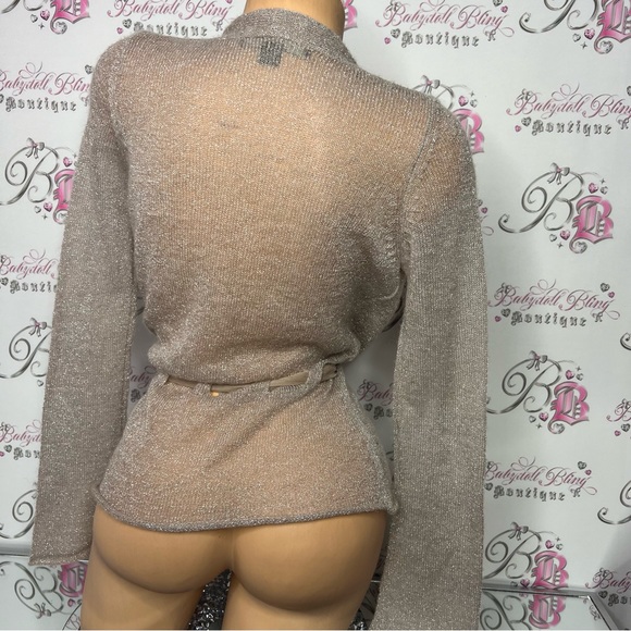 Nougat London sparkly cardigan tie up bow belt beige taupe glitter shimmer top - Picture 4 of 8